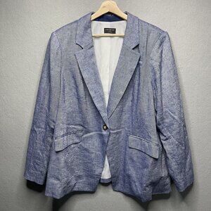 Lane Bryant Womens Blue Linen Blend Blazer 24P Two-Button Plus Size Jacket